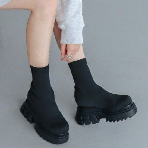 イーボル 厚底ニットショートブーツ