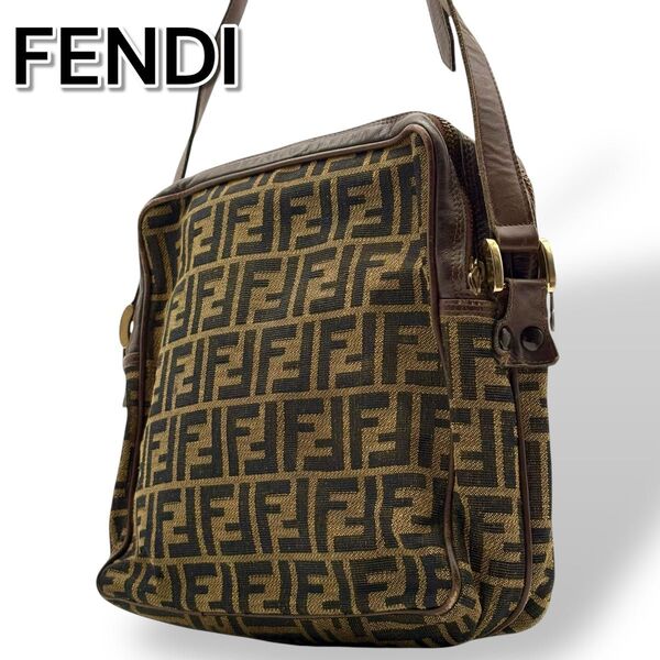 FENDI フェンディ ズッカ柄 ミニショルダーバッグ ジャガード 斜め掛け 肩掛け レザー キャンバス