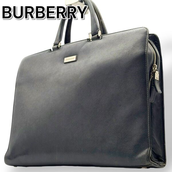 BURBERRY バーバリー ビジネスバッグ ノバチェック 黒 サフィアーノレザー A4収納可 ブリーフケース ブラック メンズ