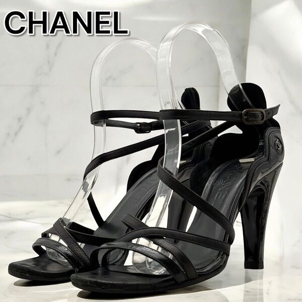 CHANEL シャネル ココマーク CCマーク ストラップサンダル ハイヒール 本革 レディース ウィメンズ イタリア製 ブラック