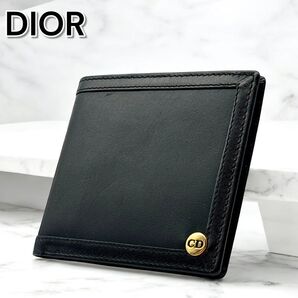 【新品未使用】タグ付き DIOR ディオール 二つ折り財布 レザー 黒 本革 2つ折り財布 コンパクトウォレット ユニセックス