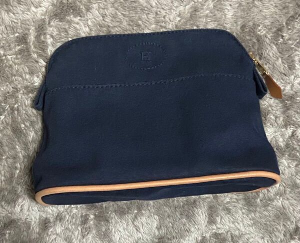 HERMES エルメス ボリードポーチ ネイビー キャンバス レザー