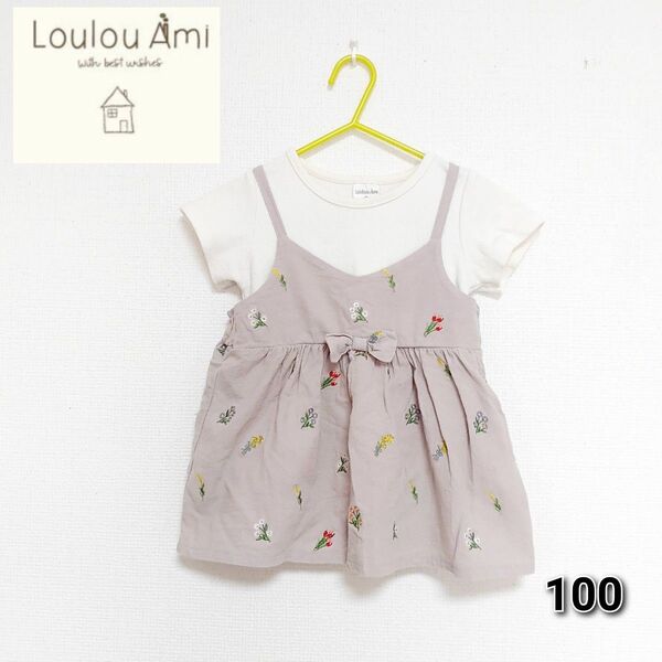 ルルアミ loulouAmi 女の子 半袖 Tシャツ チュニック 100 夏服 子供服 カットソー 花柄 しまむら 古着 トップス
