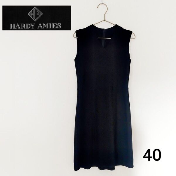 HARDY AMIES ノースリーブワンピース 40 ブラック フォーマル ハーディエイミス 冠婚葬祭 春夏 ノースリーブ