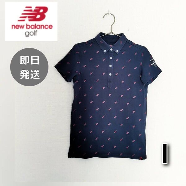 ニューバランスゴルフ NEWBALANCE レディース 半袖 ポロシャツ 紺 M ゴルフウェア ゴルフシャツ 夏 古着 即日発送