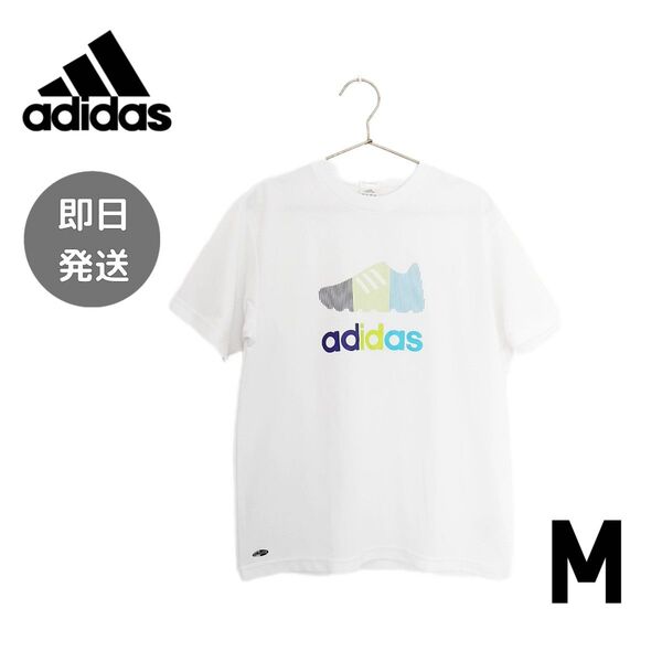 アディダス adidas Tシャツ メンズ M 夏 ロゴ 半袖 白 トップス ホワイト クルーネック プリント 古着