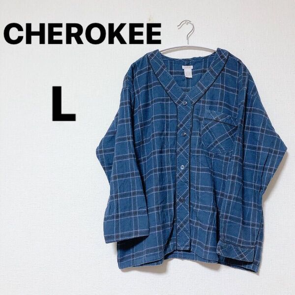 CHEROKEE 【L】チェック柄 長袖シャツ メンズレディーストップスVネック102