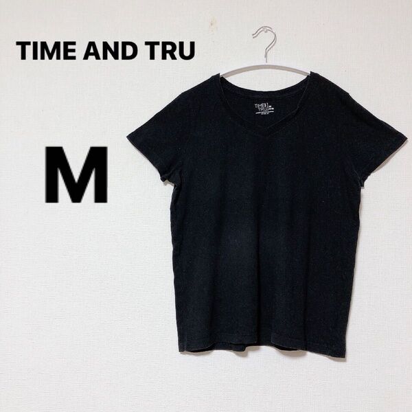 TIME AND TRU 【M】トップスブラック TシャツVネックメンズレディース107