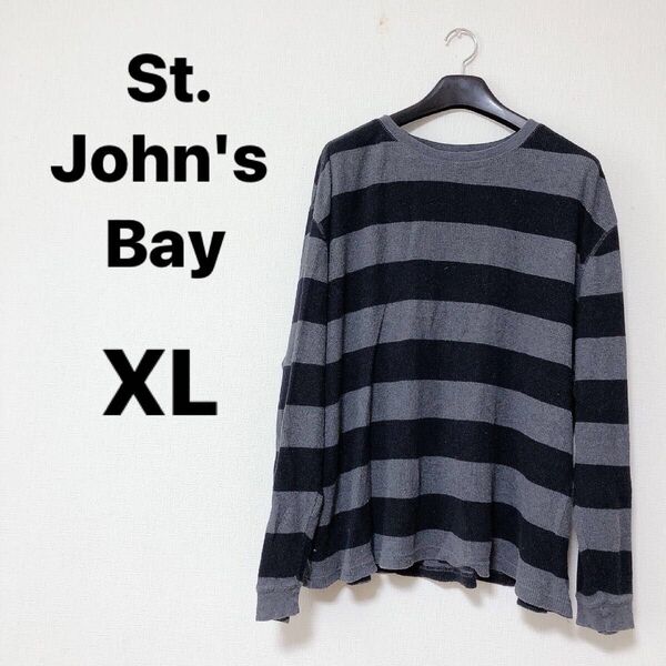 St. John's Bay 【XL】トップスメンズロンTストライプボーダーグレー/黒137