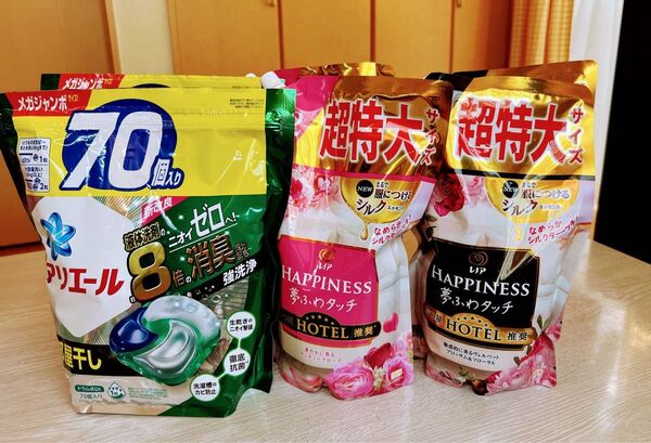 アリエールジェルボール部屋干し用×2個 レノア夢ふわタッチ アンティークローズの香り×2個 ブロッサム&フローラルの香り×2個