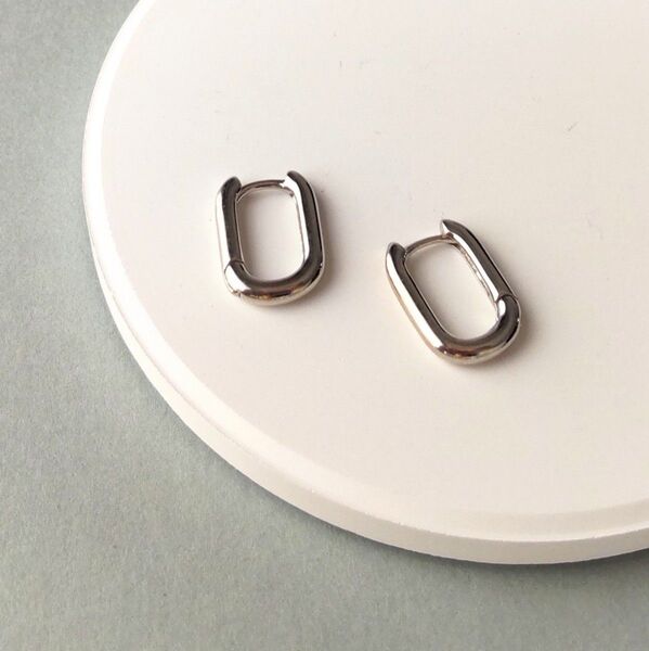 【アレルギー対応】ミニフープピアス スクエア シルバー S925 韓国 小ぶり 小さなピアス 匿名配送 #14