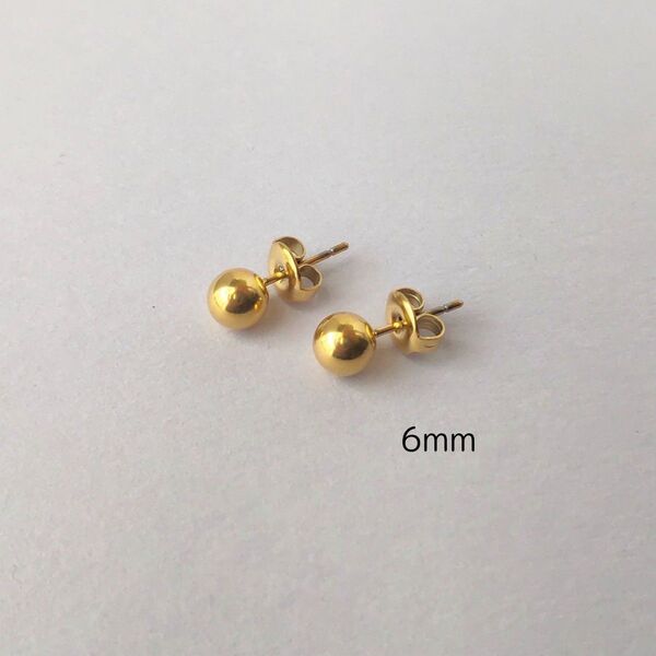 【アレルギー対応】ボールピアス ゴールド 6mm 韓国 メンズ オフィス 丸玉 サージカルステンレス 316L #83