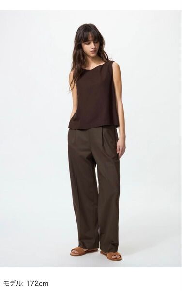 UNIQLO ユニクロ タックワイドパンツ M ダークブラウン 38 DARK BROWN