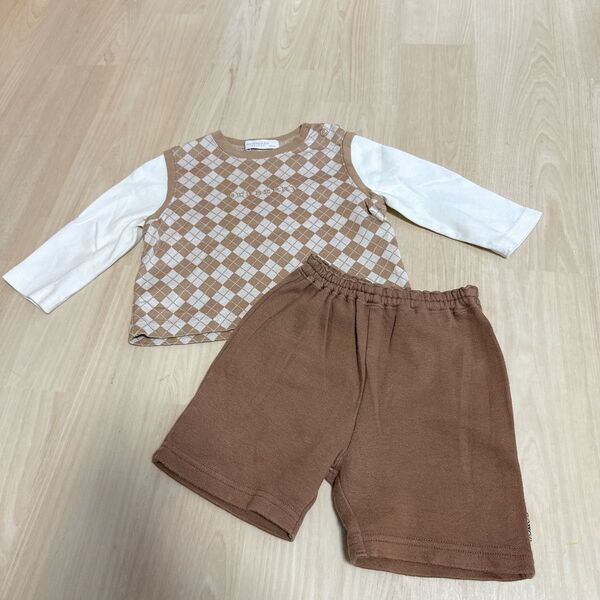 バーバリーキッズ長袖カットソー&ハーフパンツセットアップベビー80cm 上下セット Tシャツ セットアップ