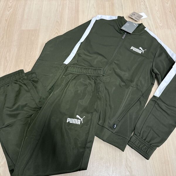 新品PUMAキッズ長袖ジャージ上下セット160cmカーキ男の子女の子スポーツ 上下セット