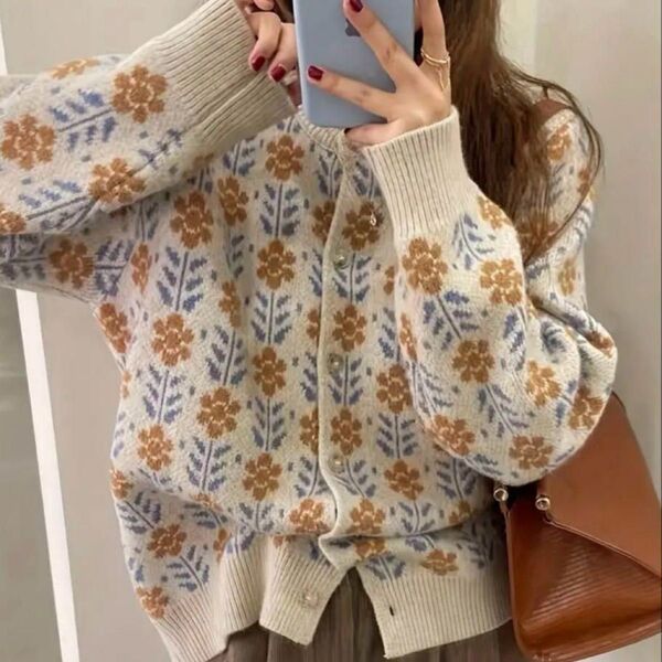 ニットカーディガン 花柄 可愛い おしゃれ ゆったり オールシーズン 韓国