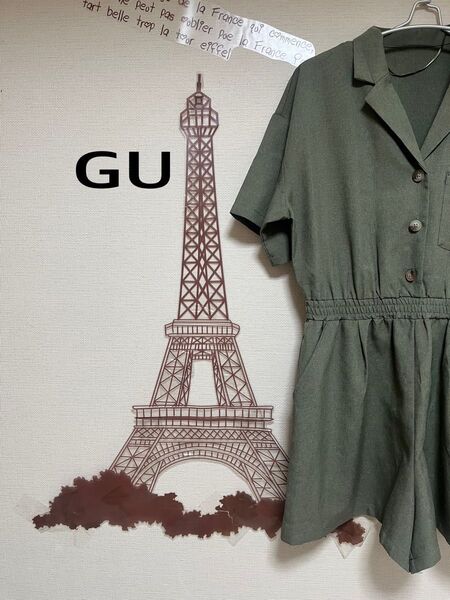 GU ミニ丈オールインワンパンツ オリーブグリーン