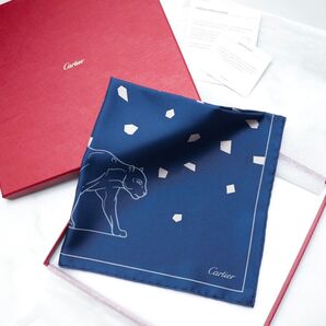 新品 カルティエ Cartier ハンカチ パンサー柄 シルク 未使用 ポケットチーフ スカーフ