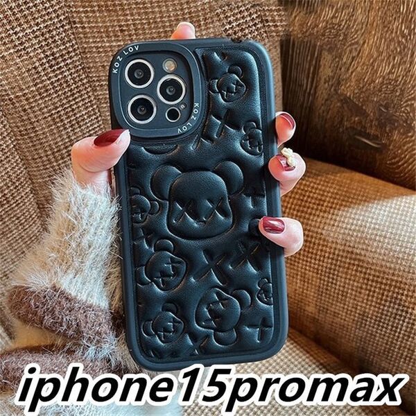 iphone15promaxケース 可愛 お洒落 熊 軽量 ブラック1