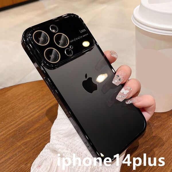 iphone14plusケース カーバー TPU 指紋防止耐衝撃ブラック1