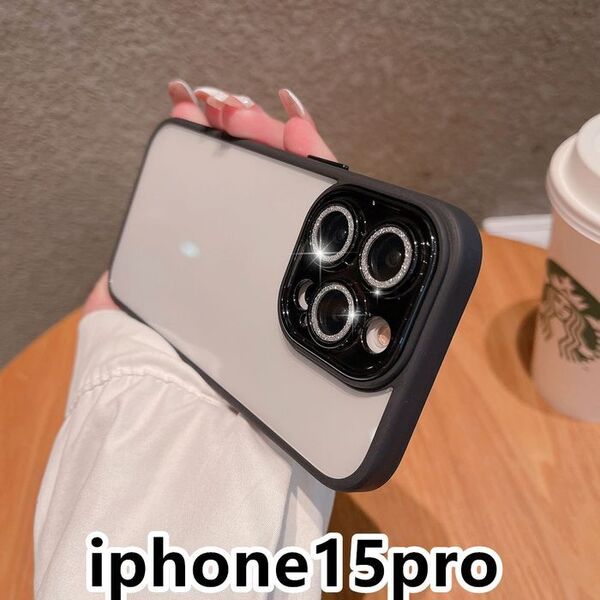 iphone15proケース レンズ保護付き 透明耐衝撃 ブラック135