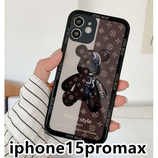 iphone15promaxケース 熊 ガラス 軽量 耐衝撃ブラウン153