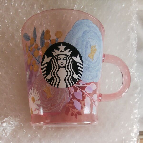 スターバックス STARBUCKS 耐熱グラス 耐熱ガラス マグカップ ピンク フラワーブーケ 花柄 355ml