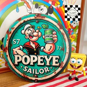 ポパイ⑥ ブリキ看板 アメリカン雑貨 アメリカンフェンス アメリカンガレージ 看板 世田谷ベース アメコミ メタルサイン