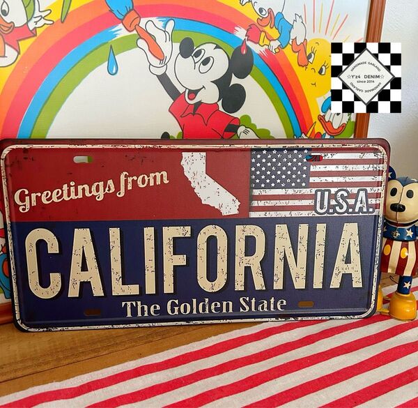カリフォルニア ナンバープレート ブリキ看板 アメリカン雑貨 星条旗 USA 世田谷ベース アメリカンガレージ