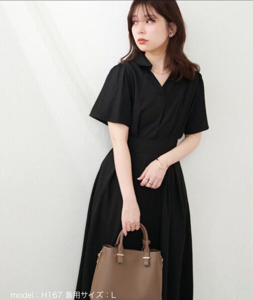 スキッパー衿フレア袖ワンピース natural couture Lサイズ 半袖ワンピース Lサイズ