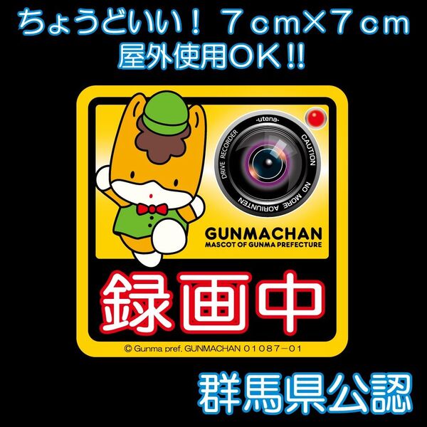 ぐんまちゃんドラレコステッカー 7cm×7cm 耐水耐候仕様 屋外使用OK! ゆるキャラドライブレコーダー録画中アピール! 7