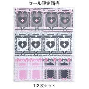 【セール限定価格②】トレカ台紙 韓国作家 ピンク系統 リボン ギンガムチェック 12枚セット まとめ売り 黒系統 ねこ耳 猫耳