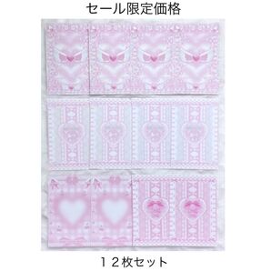 【セール限定価格③】トレカ台紙 韓国作家 ピンク系統 リボン ギンガムチェック 12枚セット まとめ売り レースアップ 猫耳 ねこ