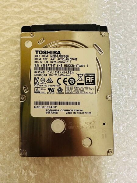 TOSHIBA 500GB ハードディスク MQ01ABF050
