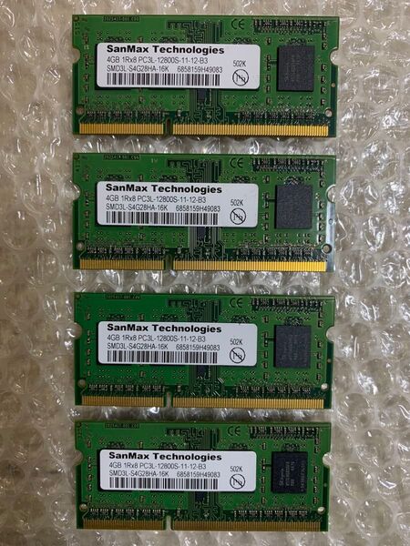 SanMaxノートパソコン DDR3メモリー 4GB 1R×8 PC3L-12800S-11-12-B3 4個セット 合計16GB
