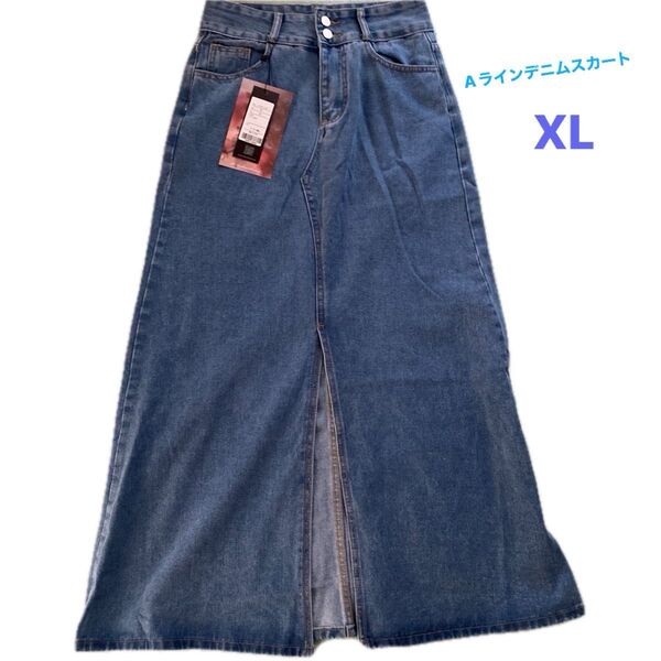 AラインデニムスカートインディゴブルーXL