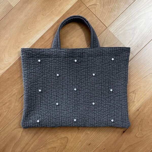 ヌビバッグ パール付き レッスンバッグ ダークグレー サブバッグ ハンドメイド