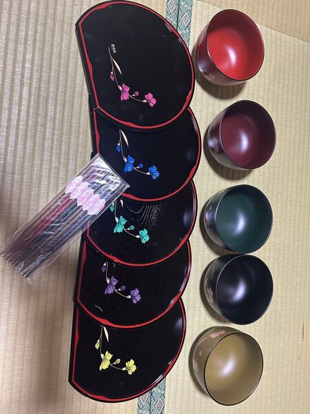 桂由美 どんぶり、お盆、お箸5つセット
