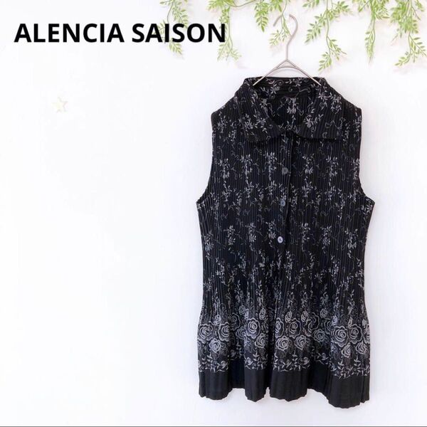 【ALENCIA SAISON】プリーツブラウス ノースリーブ 柄 チュニック