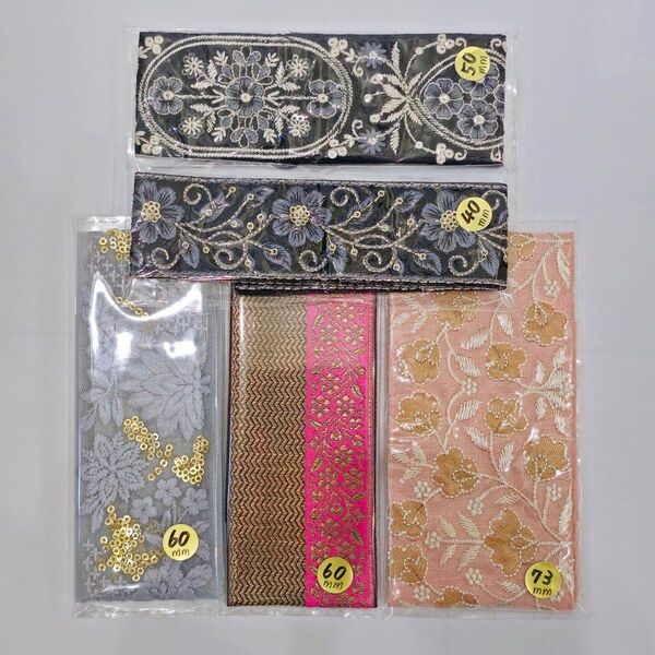 在庫SALE!インド刺繍リボン 50cm 5本セット