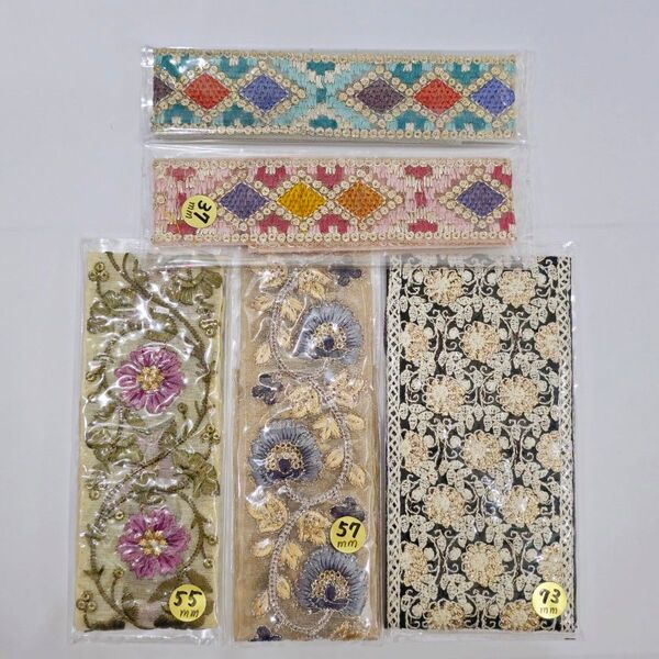 ①在庫SALE!インド刺繍リボン 50cm 5本セット