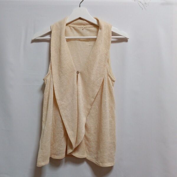 前開き ニット ジレ ベスト M ベージュ クリーム色
