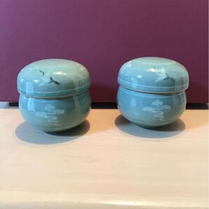 ☆オススメ!☆湯呑み 茶漉し蓋付き 高麗青磁 未使用 鶴絵付け 青磁湯呑み 煎茶道具 茶道具 送料無料!