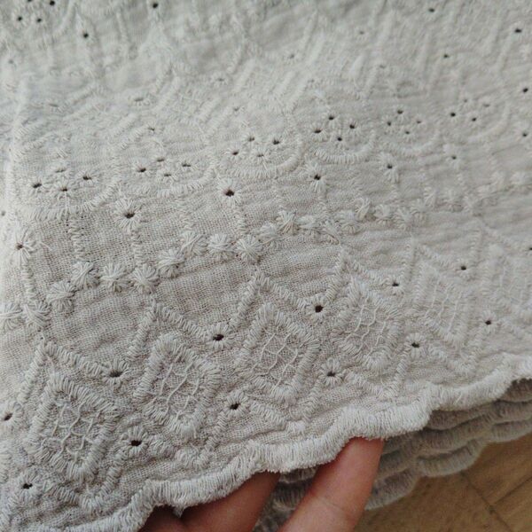 【New*】ダブルガーゼ *コットン刺繍レース生地 * スカラップ