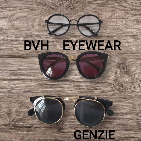 韓国サングラス メガネ まとめ売り★ BVH EYEWEAR GENZIE マルメガネ 伊達メガネ ケース付 めがね拭