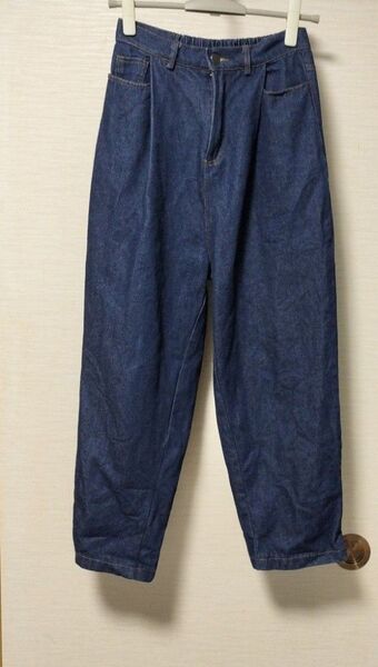 パンツ デニム M〜 L merlot サルエルテーパードデニムパンツ 濃紺 インディゴブルー