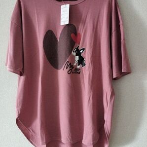 レディース Tシャツ ブルドッグ 犬 ピンク М ハート L 新品