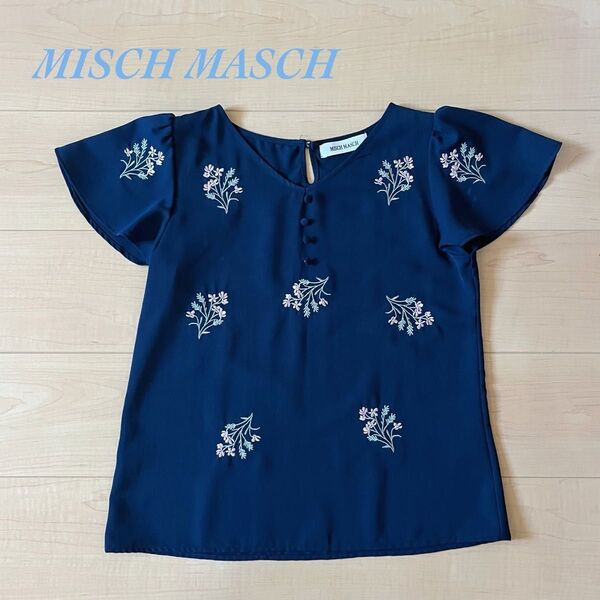 MISCH MASCH ミッシュマッシュ 半袖ブラウス 花柄 刺繍 トップス M ネイビー