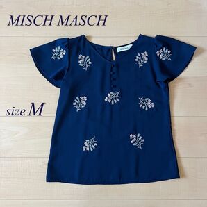 MISCH MASCH ミッシュマッシュ 半袖ブラウス 花柄 刺繍 トップス M ネイビー