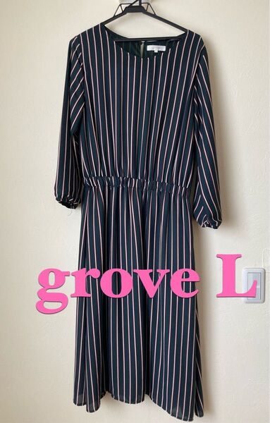 grove グローブ ストライプ ロングワンピース グリーン L